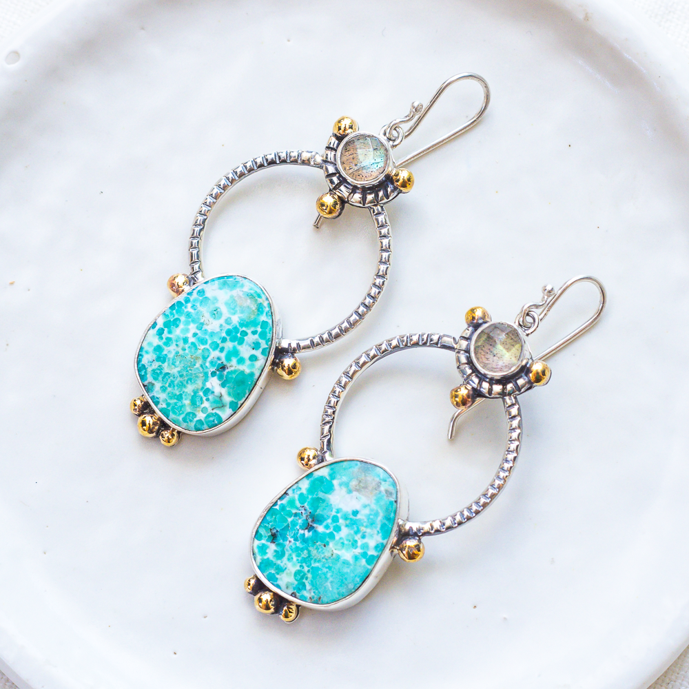 Mirage Earrings (A) ◇ Faceted Labradorite + Turquoise