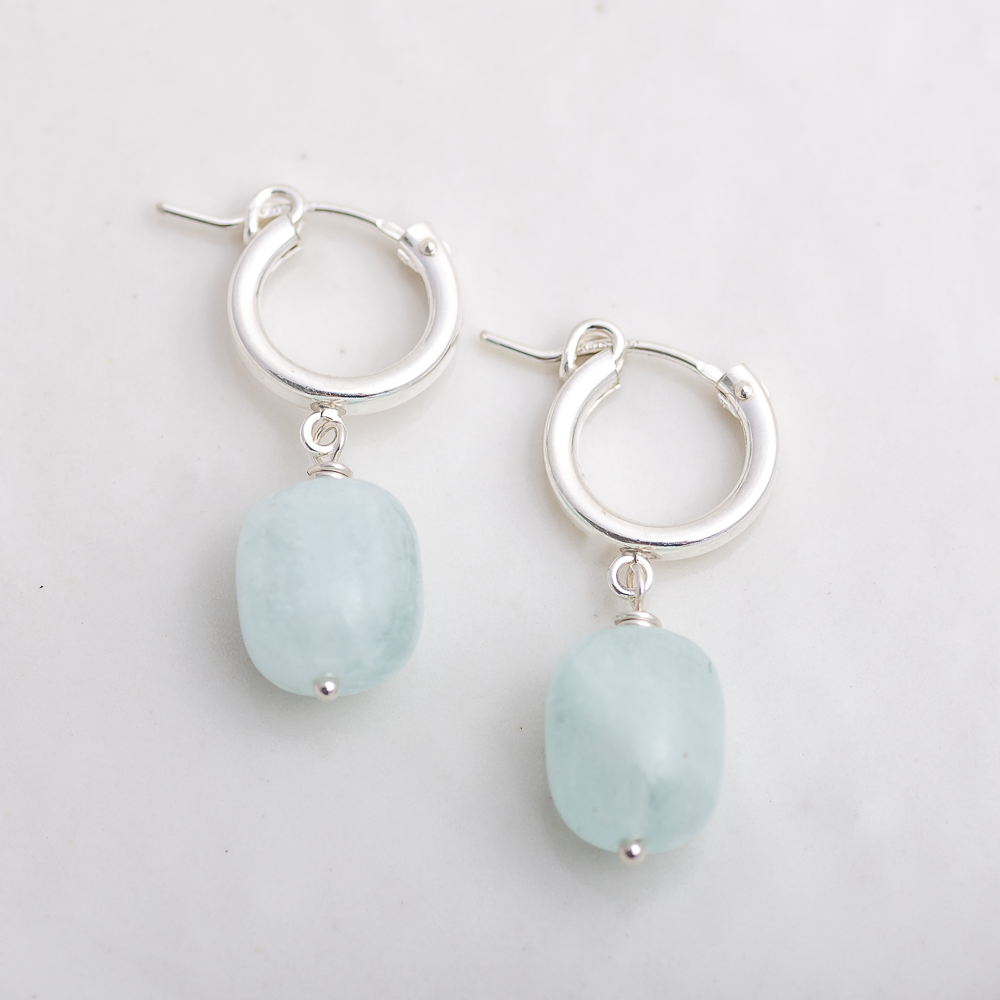 Aquamarine Silver Hoop Earrings