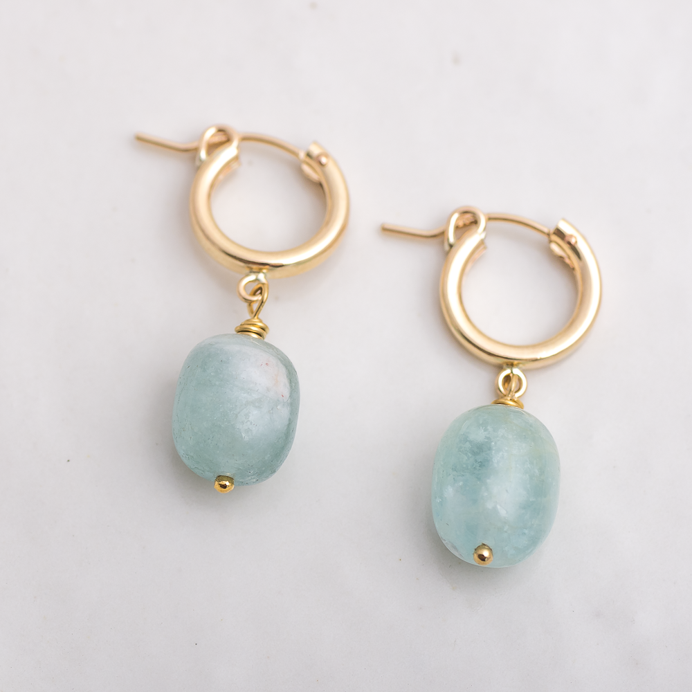 Aquamarine Gold Filled Hoop Earrings