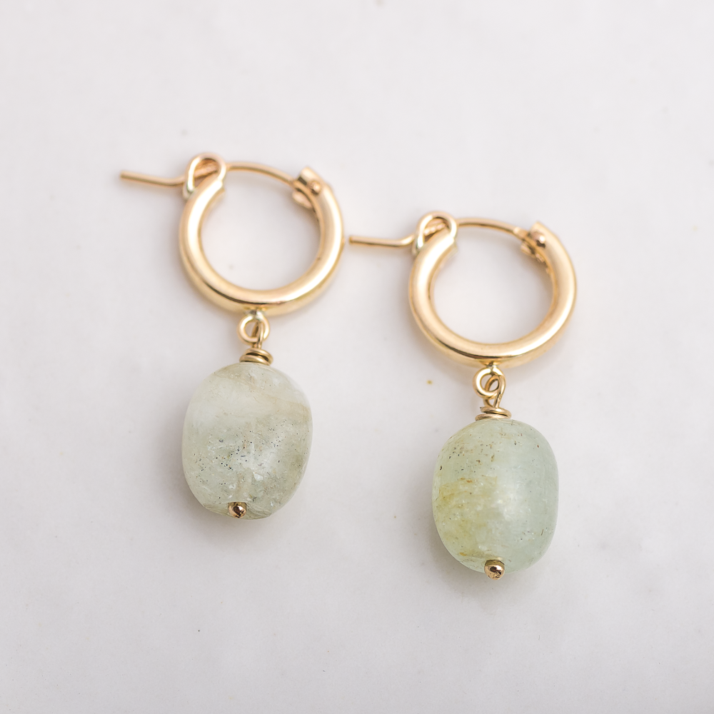 Aquamarine Gold Filled Hoop Earrings