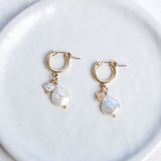 Freshwater Pearl Hoop Earrings (A) ◇ Sterling Silver or Gold Filled