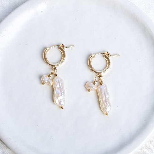 Freshwater Pearl Hoop Earrings (B) ◇ Sterling Silver or Gold Filled