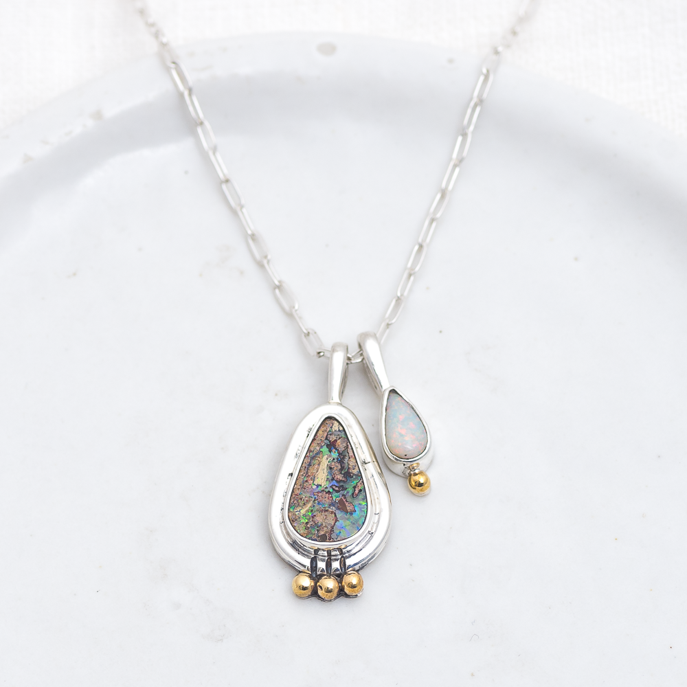 Opal Charm Necklace (A) ◇ Australian Opal ◇ Silver + Brass