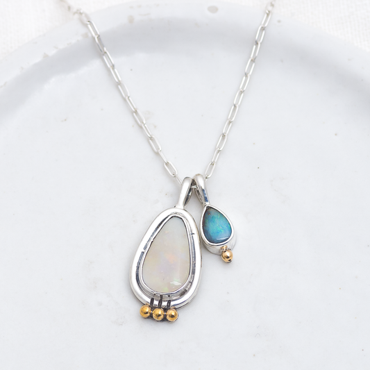 Opal Charm Necklace (C) ◇ Australian Opal ◇ Silver + Brass