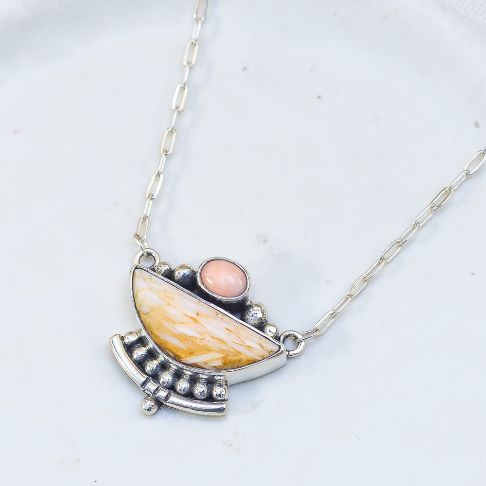 Emergence Necklace ◇ Pink Opal + Peach Scolecite