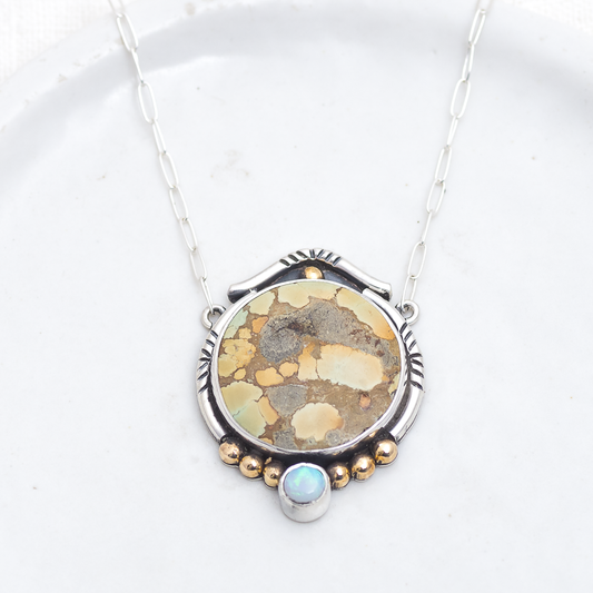 Crowned Ellipse Necklace ◇ Hubei Turquoise + Australian Opal
