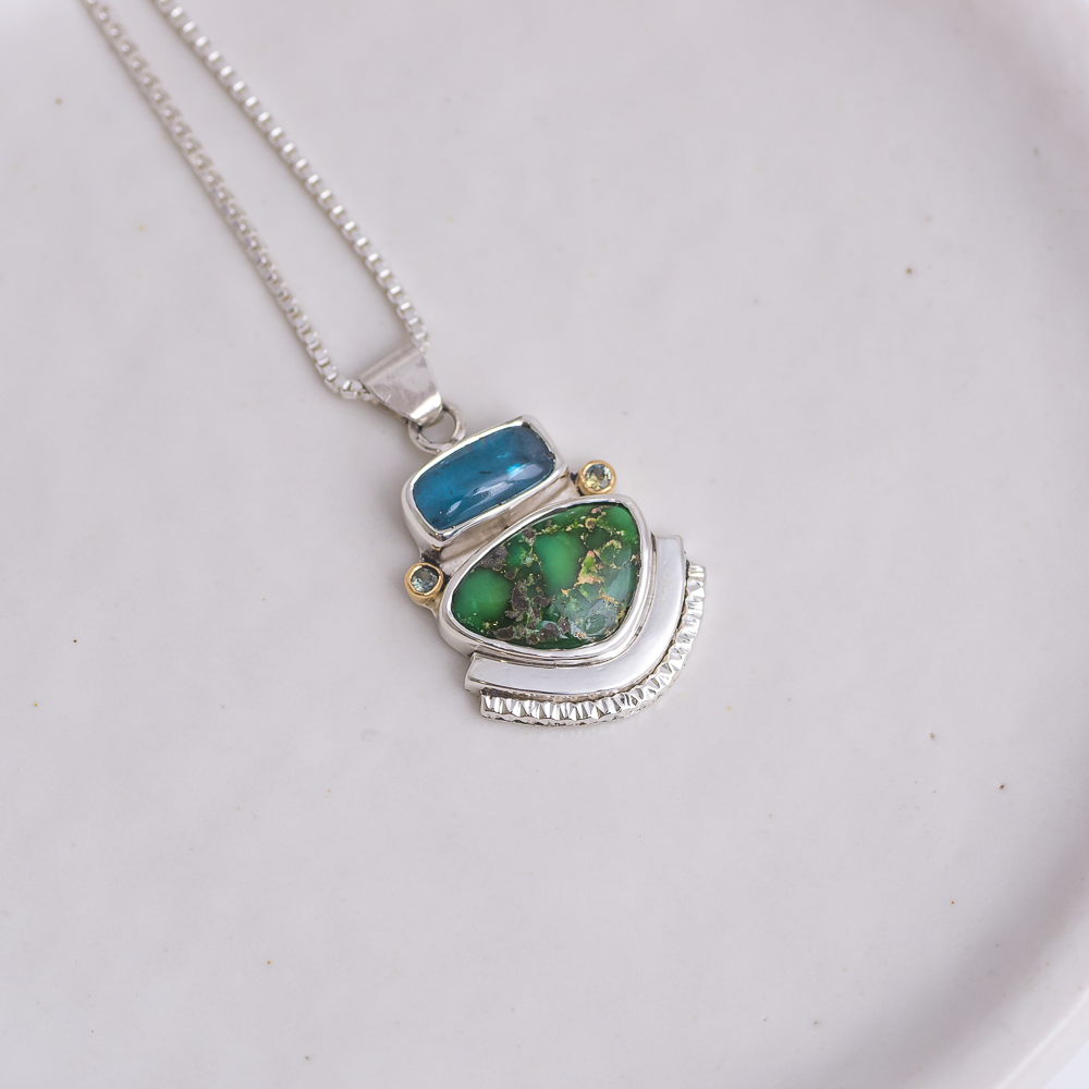 Encompass Necklace ◇ Blue Kyanite + Sonoran Turquoise + Australian Green Sapphires