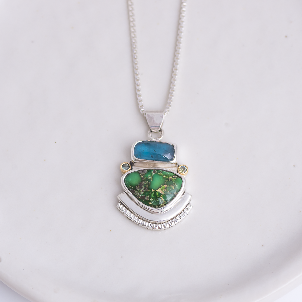 Encompass Necklace ◇ Blue Kyanite + Sonoran Turquoise + Australian Green Sapphires