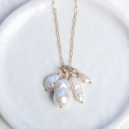 Baroque + Freshwater Pearl Cluster Necklace ◇ Gold Filled