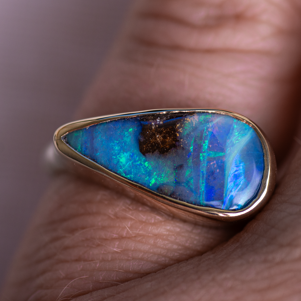 Opal East West Ring ◇ Size 6.5 ◇  Silver + 14k Gold