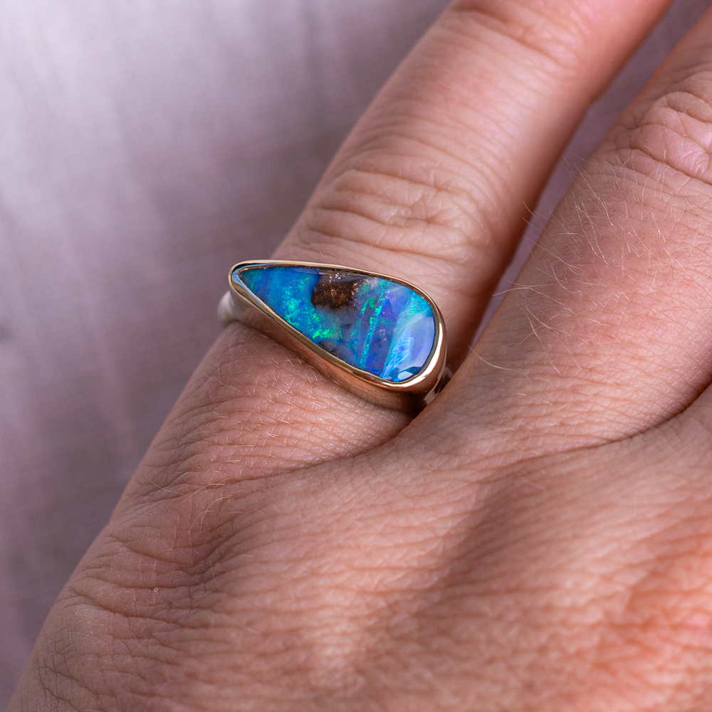 Opal East West Ring ◇ Size 6.5 ◇  Silver + 14k Gold