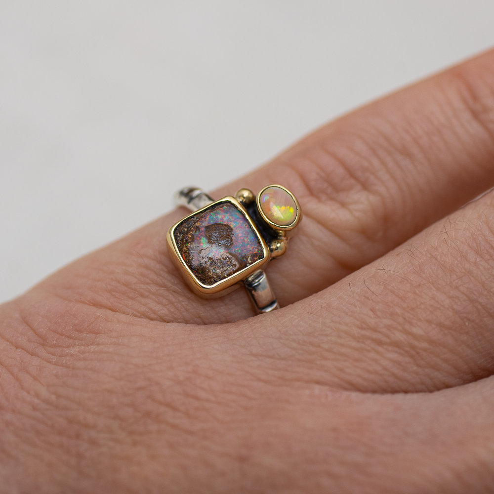 Nova Ring (B) ◇ Australian Opal ◇ Size 6 ◇ Silver + 14k Gold