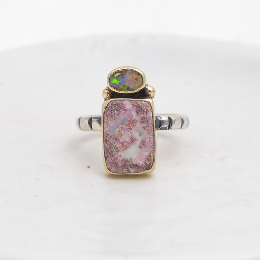 Nova Ring (C) ◇ Australian Opal ◇ Size 6.5 ◇ Silver + 14k Gold