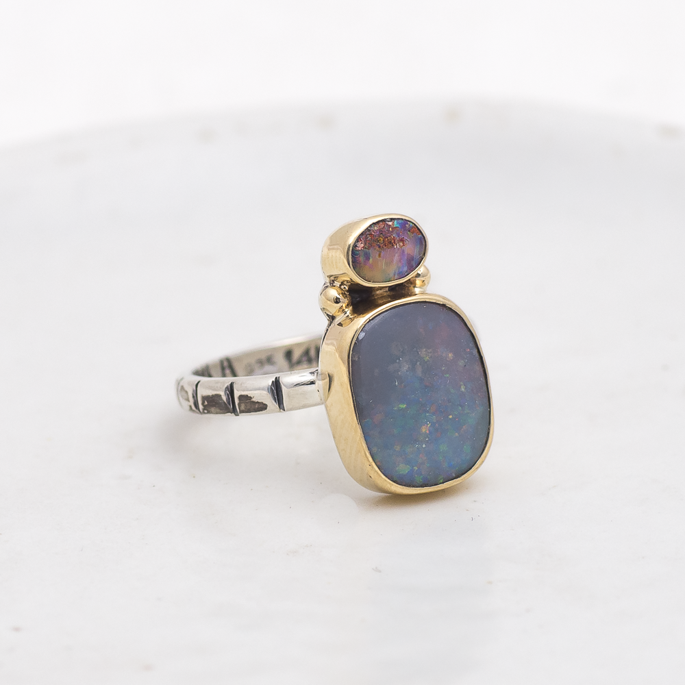 Nova Ring (D) ◇ Australian Opal ◇ Size 7 ◇ Silver + 14k Gold