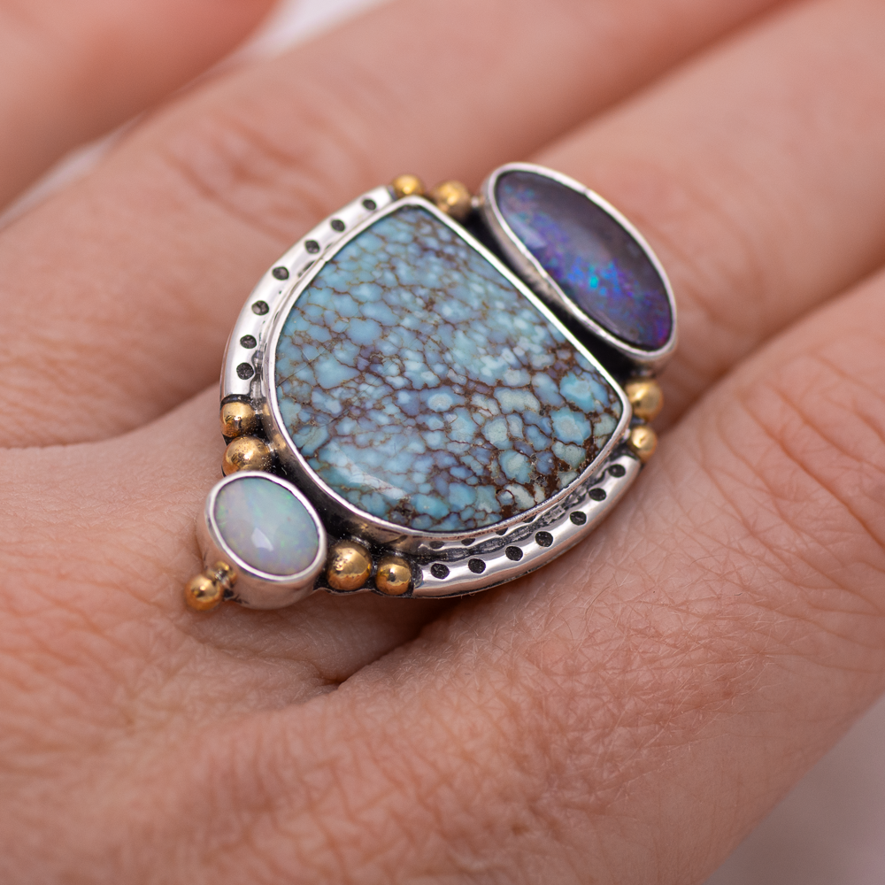 Planetary Ring (A) ◇ Australian Opal + Hubei Turquoise ◇ Size 8