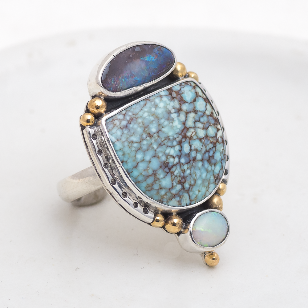 Planetary Ring (A) ◇ Australian Opal + Hubei Turquoise ◇ Size 8