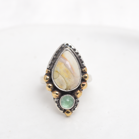 In the Clouds Ring (A) ◇ Willow Creek Jasper + Tourmaline ◇ Size 6