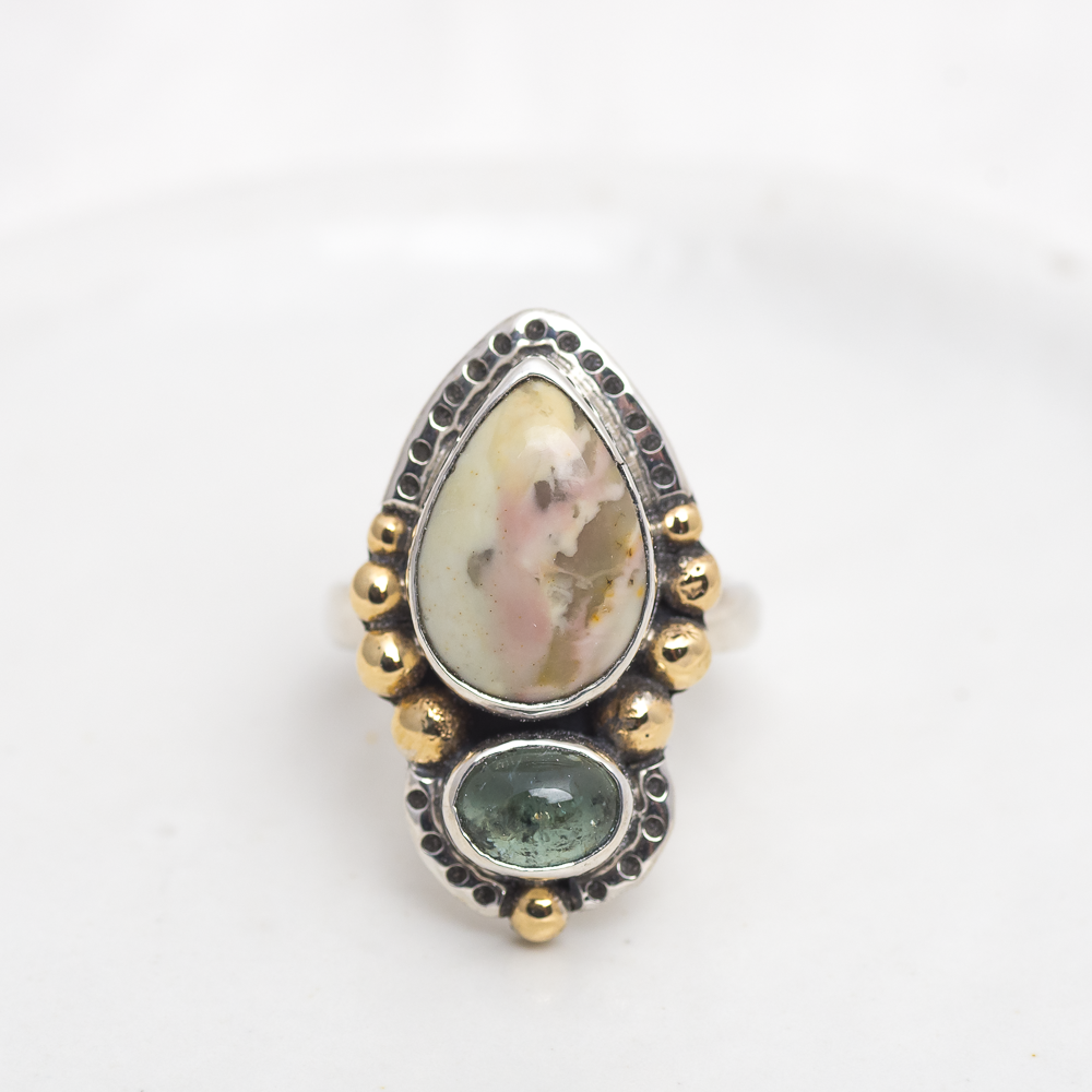 In the Clouds Ring (D) ◇ Willow Creek Jasper + Tourmaline ◇ Size 7.5