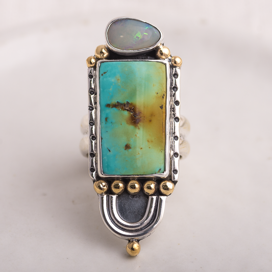 Prisms Ring ◇ Australian Opal + Hubei Turquoise ◇ Size 7