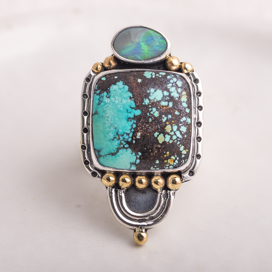Prisms Ring ◇ Australian Opal + Hubei Turquoise ◇ Size 8