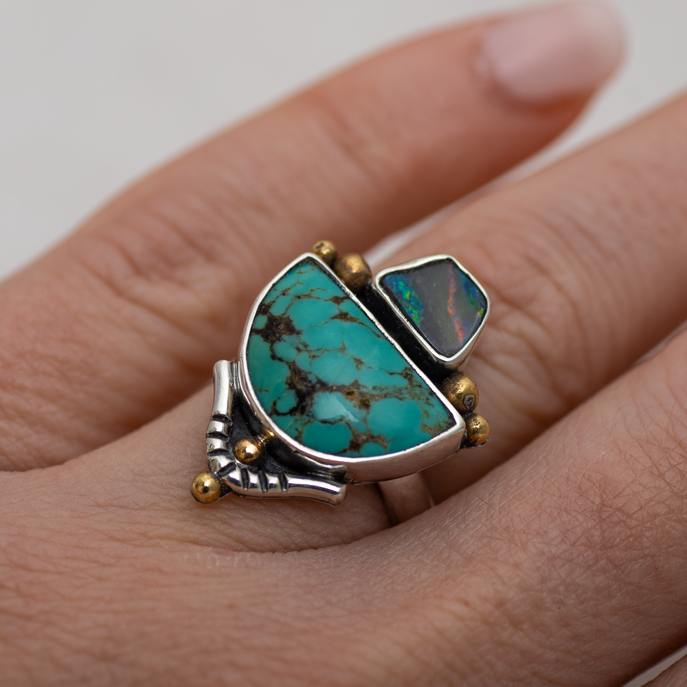 Valley Ring (B) ◇ Australian Opal + Kingman Turquoise ◇ Size 7