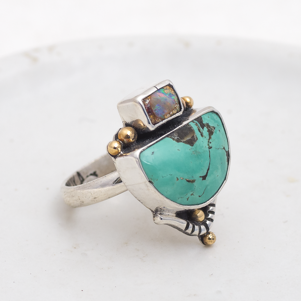 Valley Ring (C) ◇ Australian Opal + Kingman Turquoise ◇ Size 8