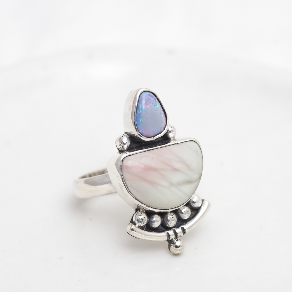 Petite Emergence Ring (B) ◇ Australian Opal + Willow Creek Jasper ◇ Size 7