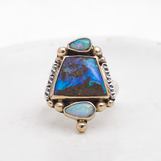 Mirage Ring ◇ Australian Opal ◇ Size 7.5 ◇ Silver + 14k Gold