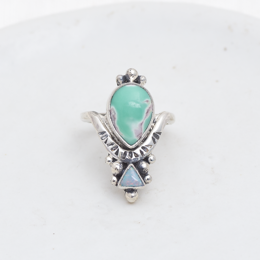 Petite Kindred Embrace Ring (A) ◇ Australian Green Variscite + Australian Opal ◇ Size 6.5