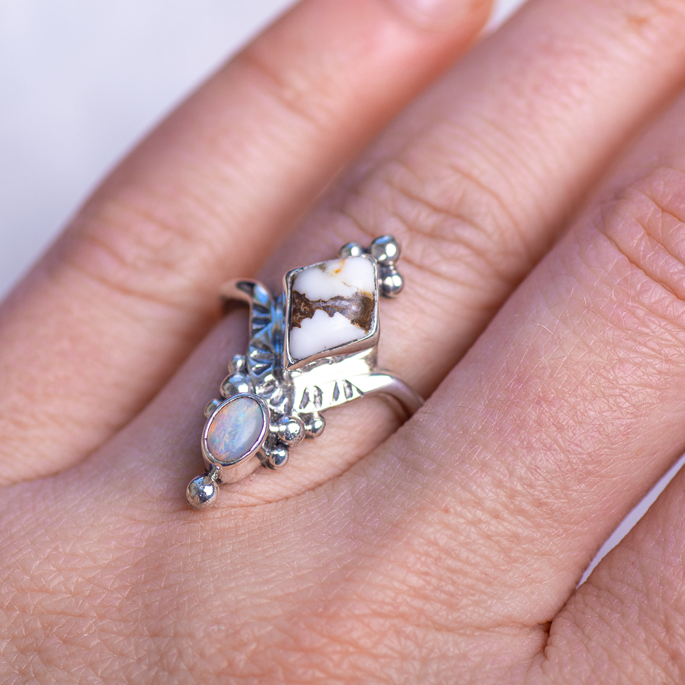 Morning Light Ring (B) ◇ Wild Horse Magnestite + Australian Opal ◇ Size 7.5