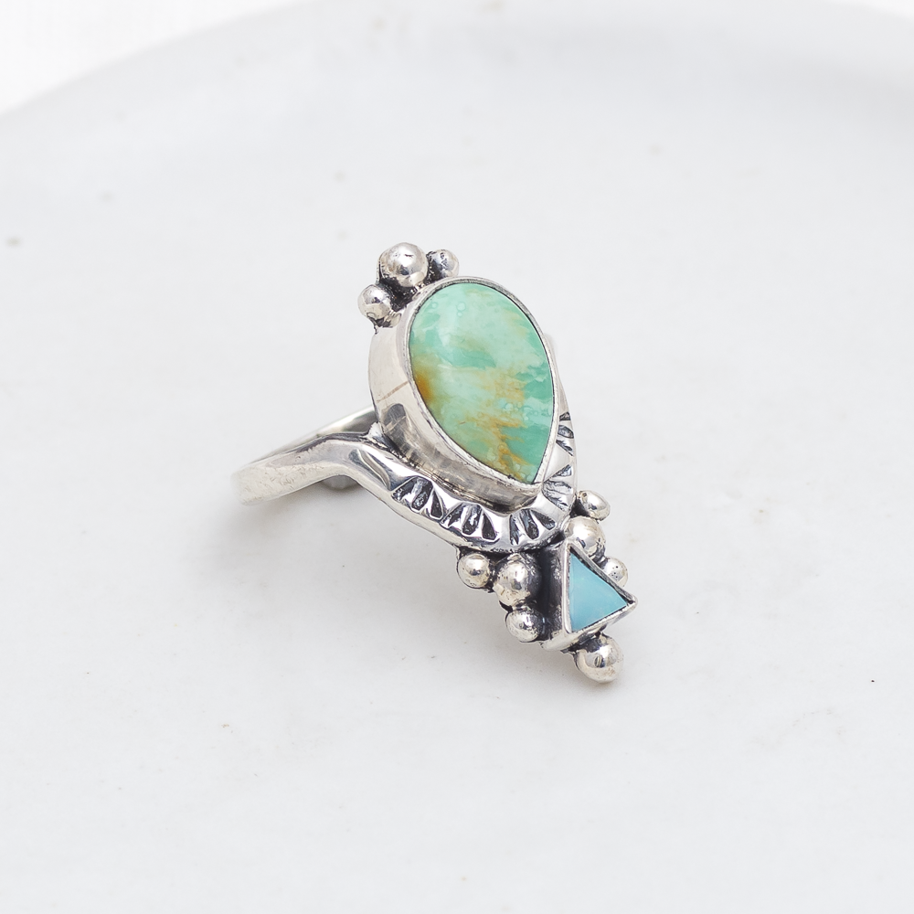 Petite Kindred Embrace Ring (C) ◇ Australian Green Variscite + Australian Opal ◇ Size 7.5