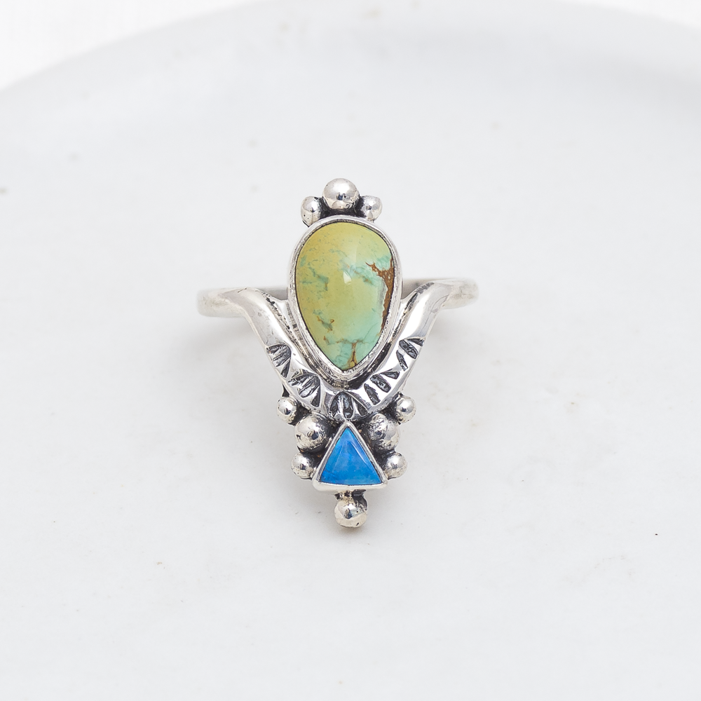 Petite Kindred Embrace Ring (D) ◇ Australian Green Variscite + Australian Opal ◇ Size 9