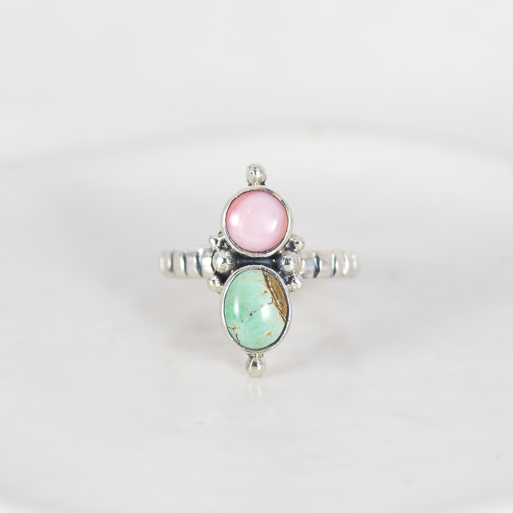 MADE TO ORDER ◇ Petite Duo Ring ◇ Pink Opal + Green Variscite