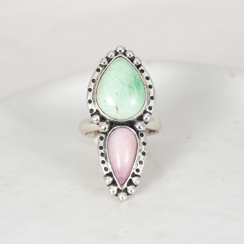 Inner Vision Ring (A) ◇ Green Variscite + Pink Opal ◇ Size 6.75