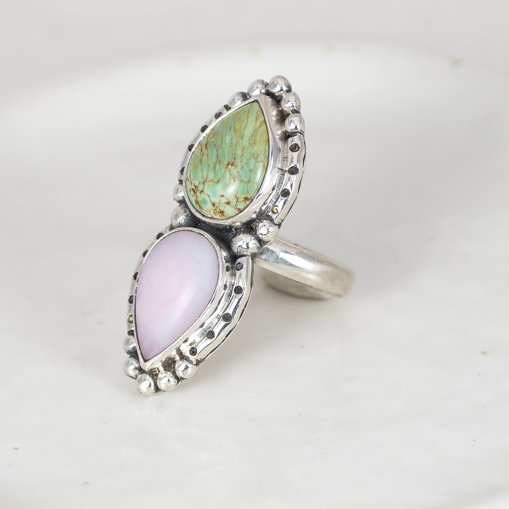 Inner Vision Ring (B) ◇ Green Variscite + Pink Opal ◇ Size 7