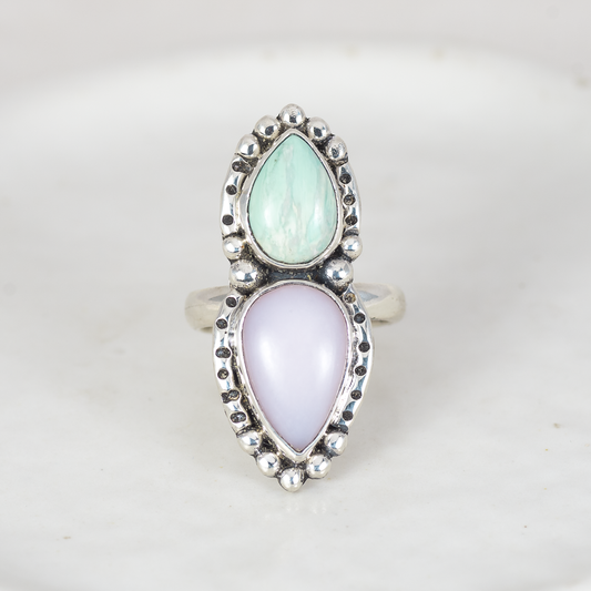 Inner Vision Ring (C) ◇ Green Variscite + Pink Opal ◇ Size 7