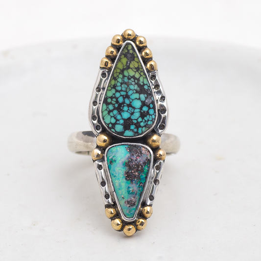 Inner Vision Ring (A) ◇ Hubei Turquoise + Australian Opal ◇ Size 7