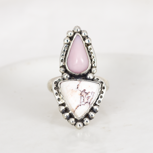 MADE TO ORDER - Mixed Metal or Silver Inner Vision Ring ◇  Wild Horse Magnesite + Pink Opal