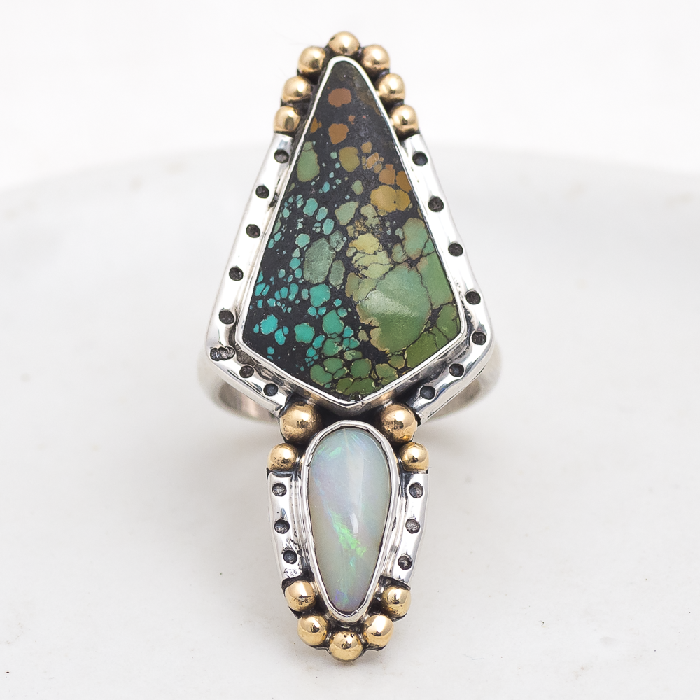 Inner Vision Ring (B) ◇ Hubei Turquoise + Australian Opal ◇ Size 7.5