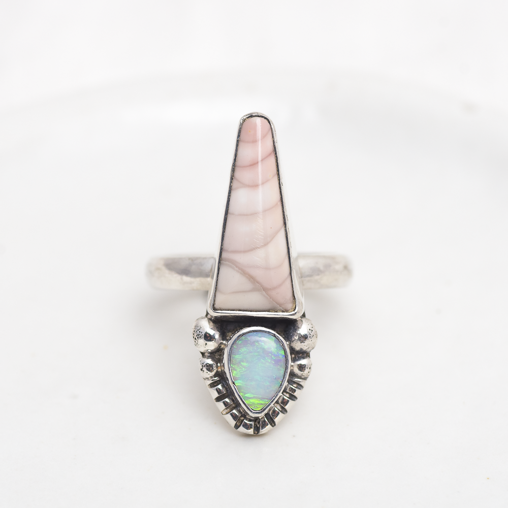 Peak Ring (C) ◇ Willow Creek Jasper + Australian Opal ◇ Size 8