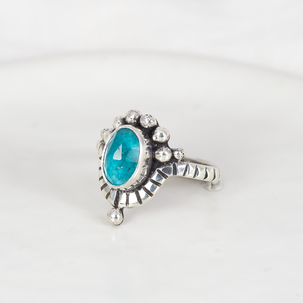 Reverie Embrace Ring (B) ◇ Faceted Blue Apatite ◇ Size 7