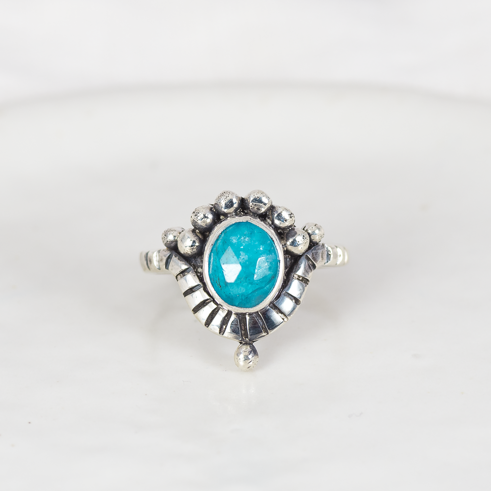 Reverie Embrace Ring (C) ◇ Faceted Blue Apatite ◇ Size 7.5