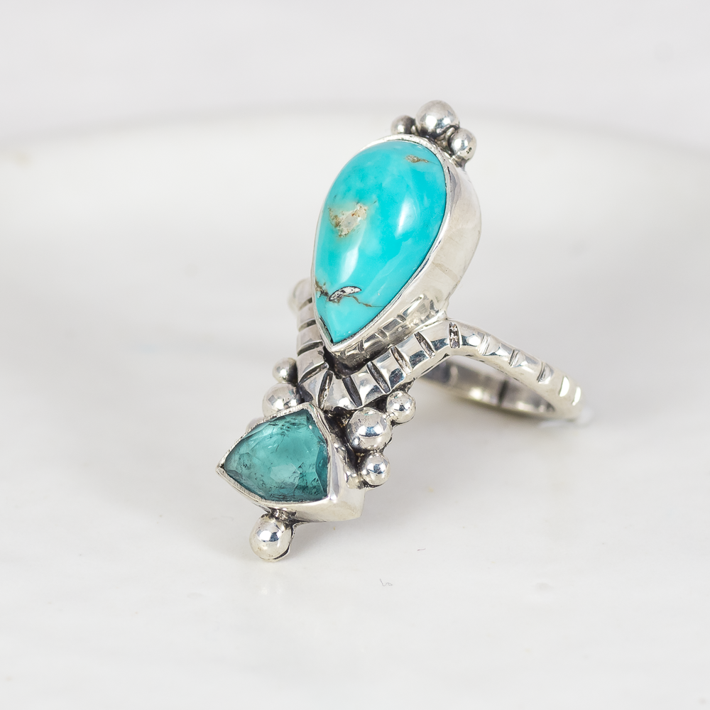 Kindred Embrace Ring (G) ◇ Nevada Turquoise + Faceted Tourmaline ◇ Size 8