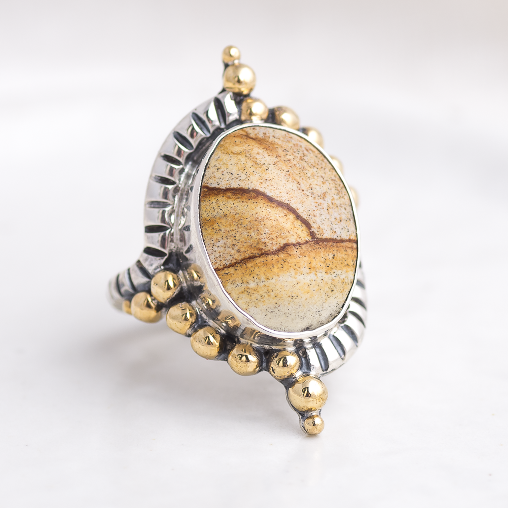 Mixed Metal Origin Embrace Ring ◇ Oregon Landscape Jasper ◇ Size 9