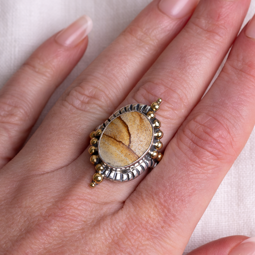 Mixed Metal Origin Embrace Ring ◇ Oregon Landscape Jasper ◇ Size 9
