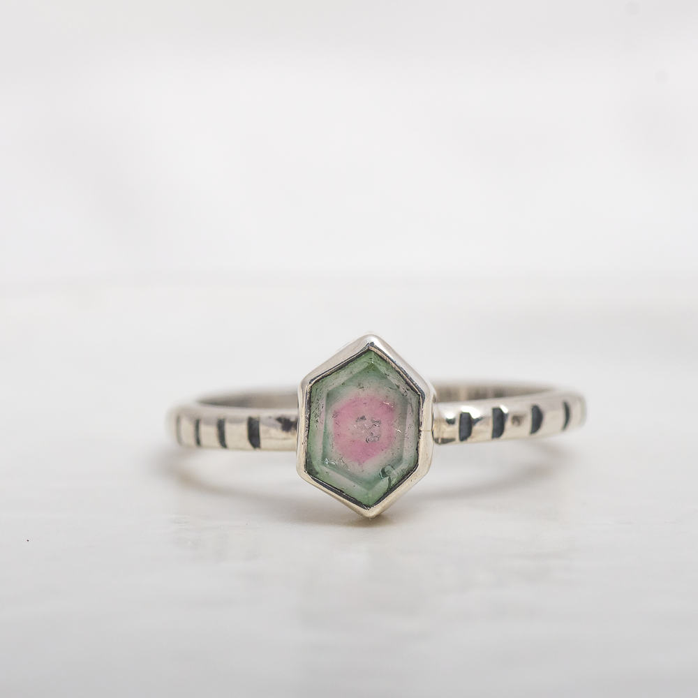 Stone Stacking Ring ◇ Faceted Watermelon Tourmaline ◇ Size 10