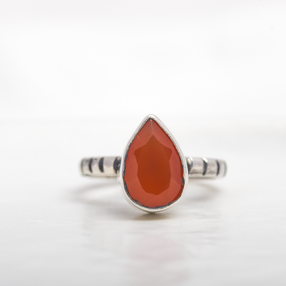 Stone Stacking Ring ◇ Faceted Carnelian ◇ Size 6