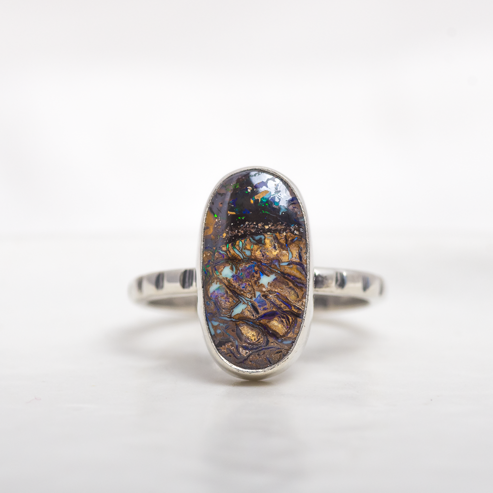Stone Stacking Ring ◇ Australian Boulder Opal ◇ Size 7
