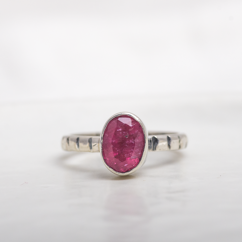 Stone Stacking Ring ◇ Faceted Pink Tourmaline ◇ Size 7