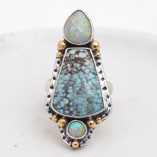Trine Ring ◇ Australian Opal + Hubei Turquoise ◇ Size 8